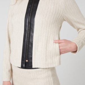 veste en maille blanche pour femme avec zip en cuir