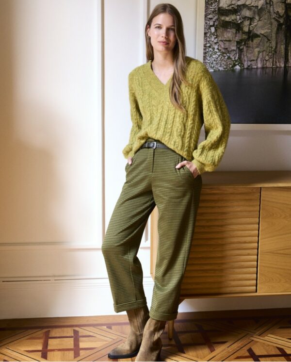 Pull à grosses mailles avec texture aranaise Kaki foncé surkana ann'c tarbes
