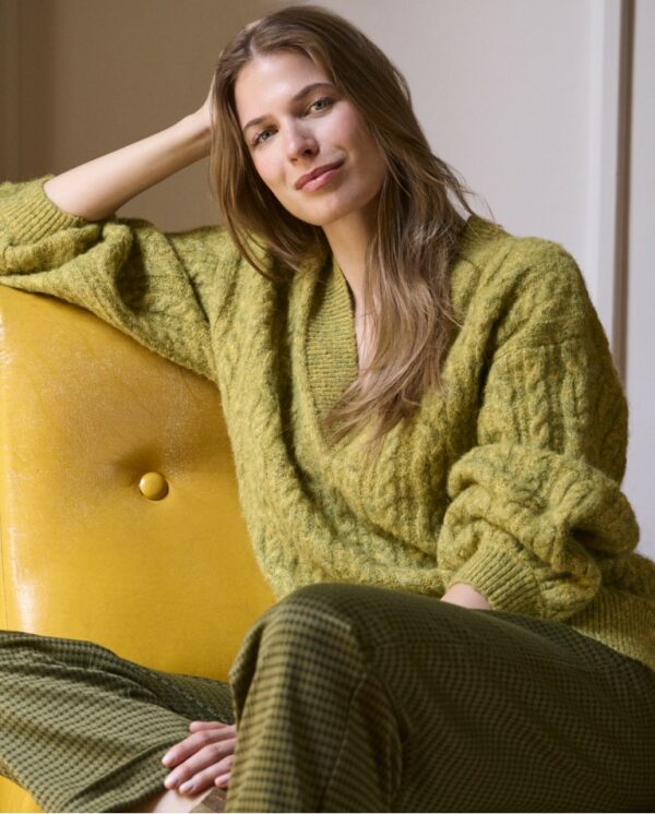 Pull à grosses mailles avec texture aranaise Kaki foncé surkana ann'c tarbes