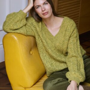 Pull à grosses mailles avec texture aranaise Kaki foncé surkana ann'c tarbes