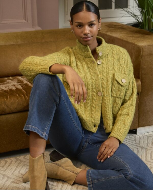Cardigan chunky texturé Aranese Kaki foncé SURKANA ANN'C TARBES
