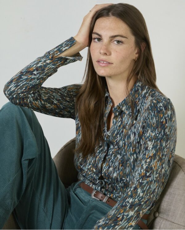 Chemise à manches longues extensible et fluide Bleu pétrole