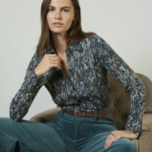 Chemise à manches longues extensible et fluide Bleu pétrole