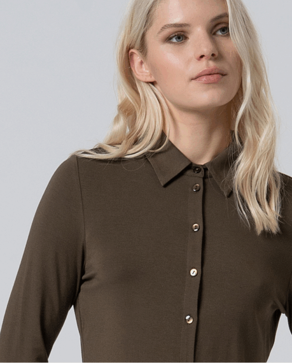 Chemise en bambou extensible et douce Kaki foncé