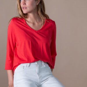 Tee-shirt court bords francs col V en jersey